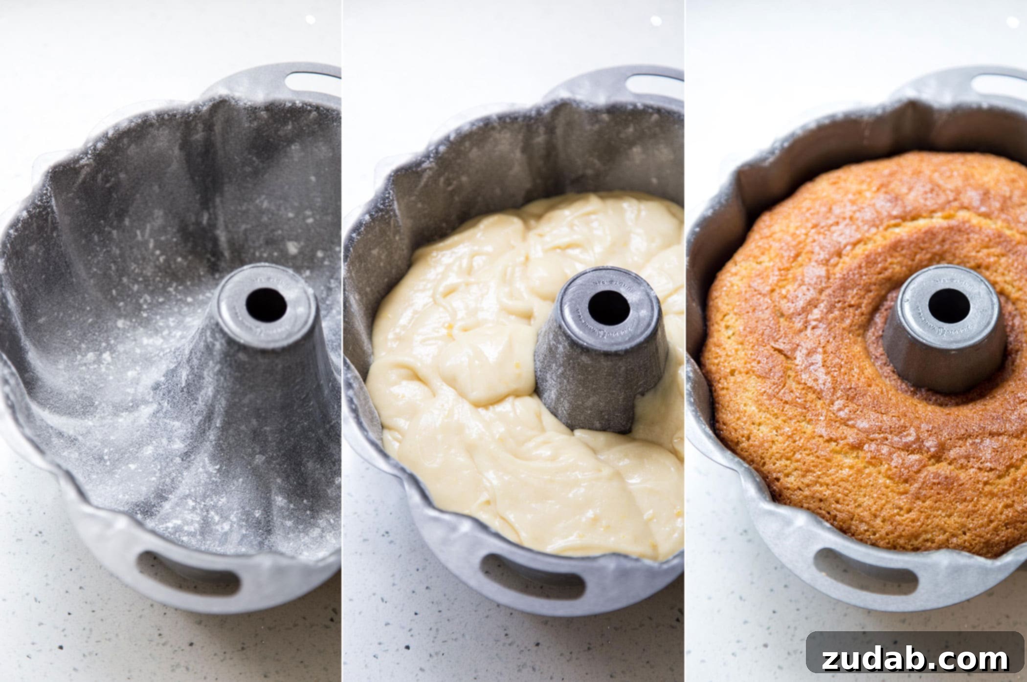 Zesty Lemon Crown 4 Adding cake batter to bundt pan for baking