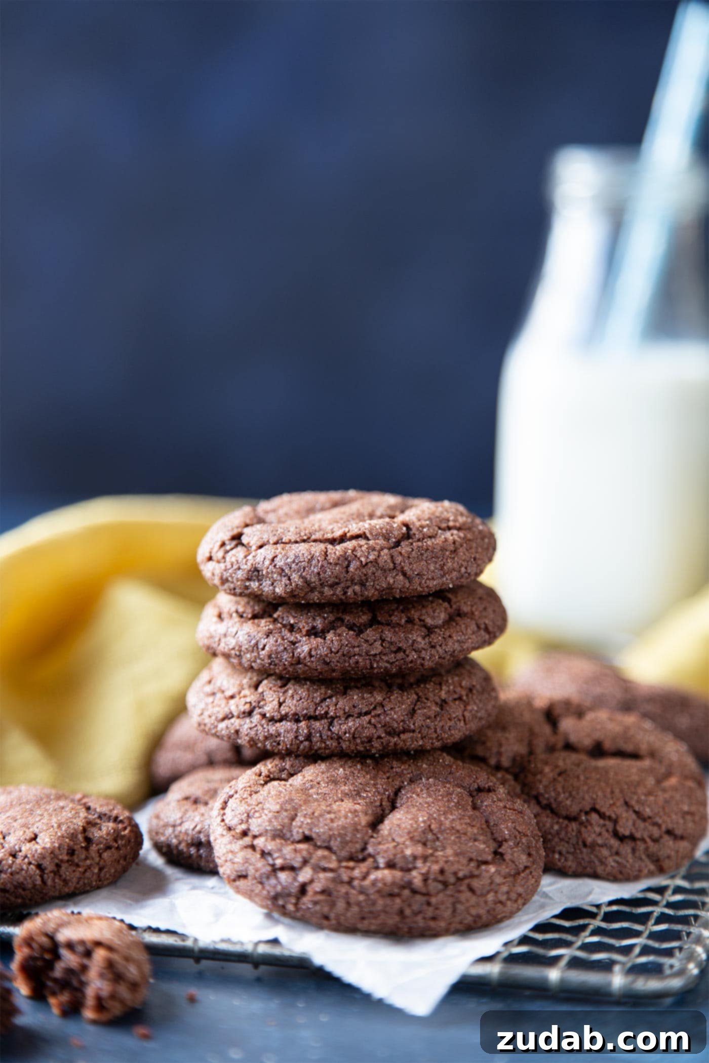 Stack of Chocolate Snickerdoodles A perfectly stacked pile of freshly baked chocolate snickerdoodle cookies, ready to be enjoyed