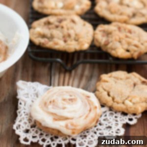 Cinnamon Swirl Cookies 2 Cinnamon roll cookies with a generous swirl of frosting