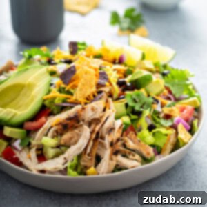 Zesty Chicken Taco Salad 2 A chicken taco salad in a large bowl.