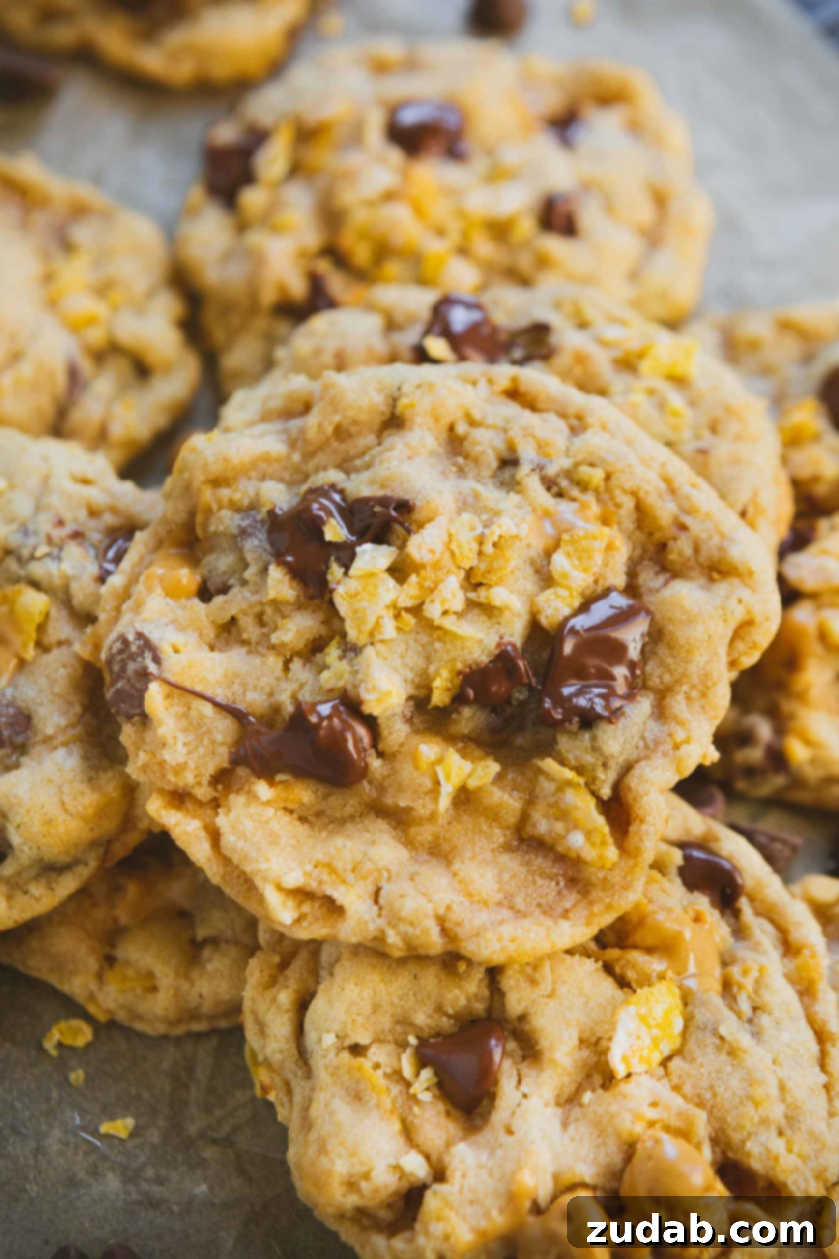 Favorite Cowboy Cookies a stack of cowboy cookies with melty chocolate and peanut butter chips.