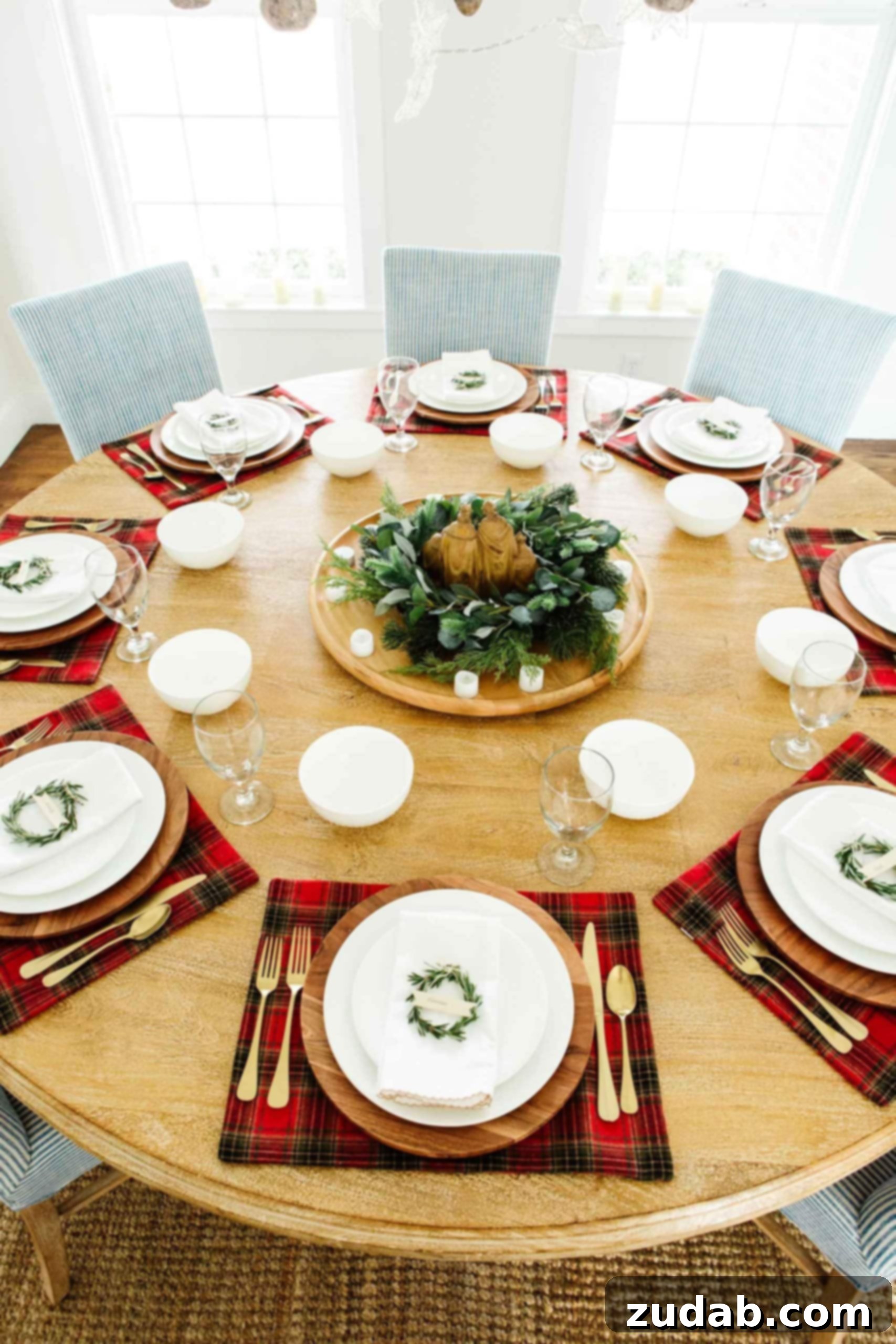 Christmas Dinner: A Nativity Tradition 2 nativity dinner christmas place setting with plaid and rosemary wreaths