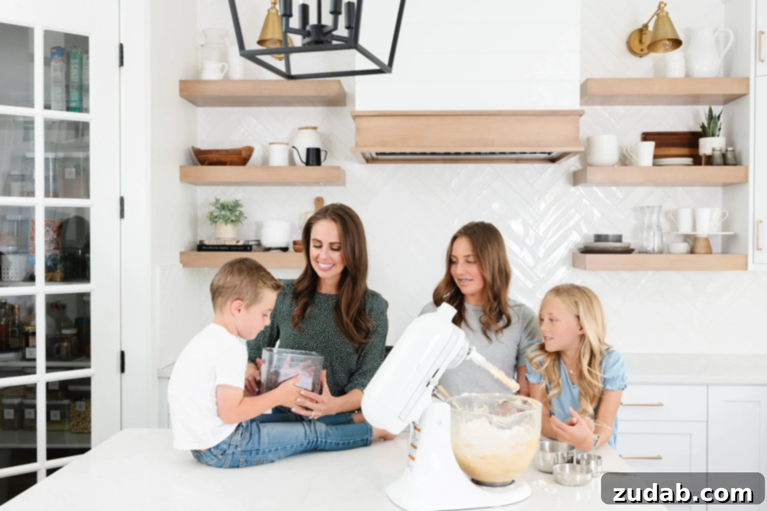 Unveiling Raised in the Kitchen: Preorder Your Copy 2 A family, parents and children, gathered in a kitchen, sharing a joyful moment of cooking and bonding.