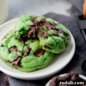 Vibrant Mint Chocolate Chip Cookies 2 Green Mint Chocolate Chip Cookies - A festive and delicious cookie recipe for St. Patrick's Day or any occasion, featuring soft, chewy cookies with a refreshing mint flavor and rich dark chocolate chips.