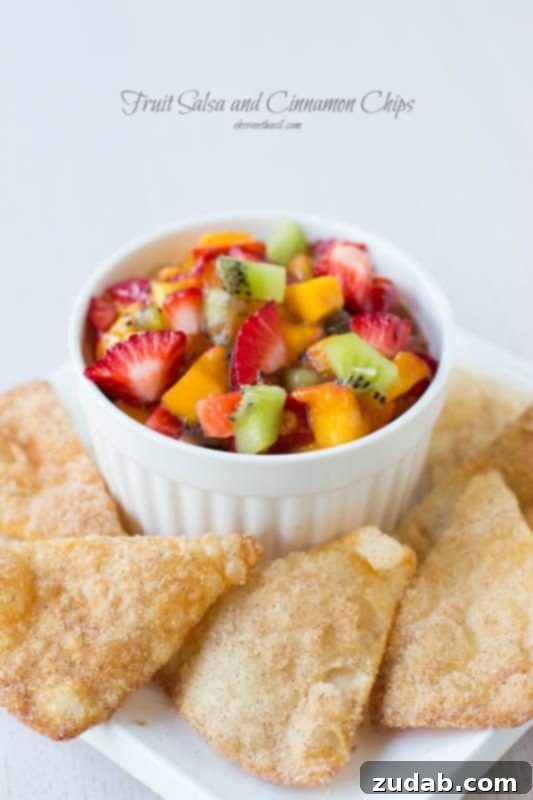 Quick, Easy, and Refreshing Fruit Salsa Recipe with Homemade Cinnamon Sugar Tortilla Chips