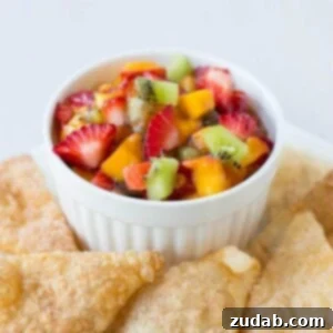 Quick, Easy Fruit Salsa Recipe with our fave cinnamon sugar chips