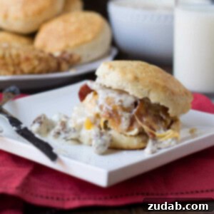 The Sudden Stop 2 jimmy dean sausage gravy biscuits with fried chicken and bacon ohsweetbasil.com_-6