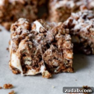 Delicious Muddy Buddies Marshmallow Treats, a hybrid dessert marrying two classic favorites.