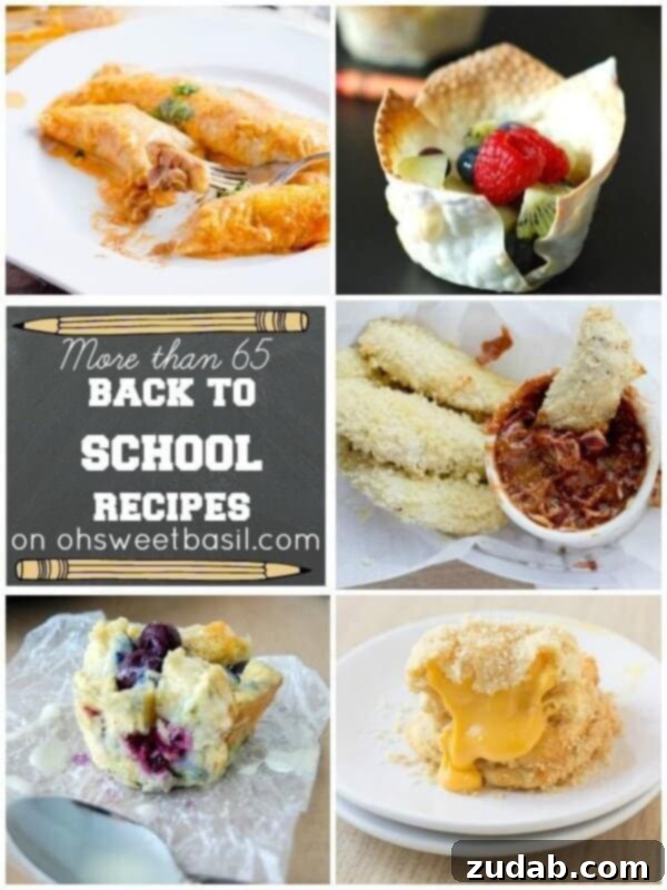Delicious and varied back-to-school meals spread out on a table, including sandwiches, fruits, and snacks, ready for packing or serving.
