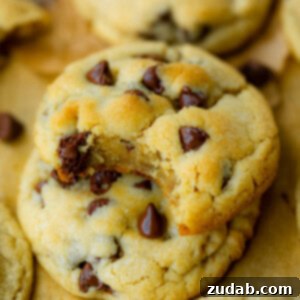 A photo of perfectly golden baked chocolate chip cookies