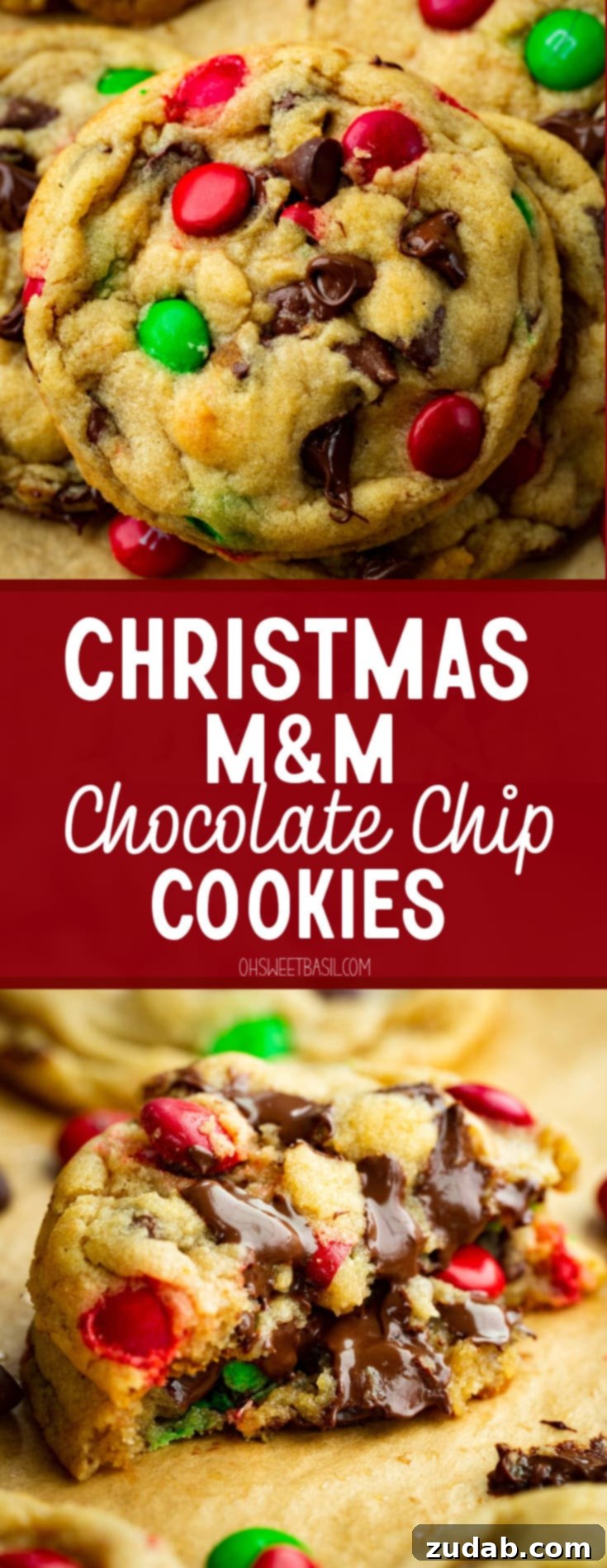 A large pile of golden-baked M&M Christmas chocolate chip cookies, ready to be enjoyed or shared during the festive season.