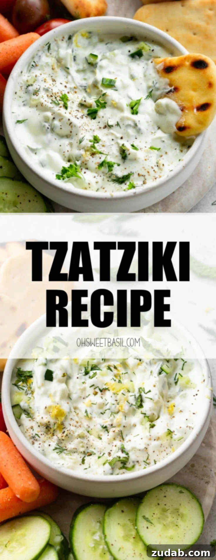 The Perfect Homemade Tzatziki 7 A final photo of a small bowl of creamy homemade tzatziki sauce topped with freshly ground black pepper and a sprig of fresh dill, showcasing its inviting appearance.