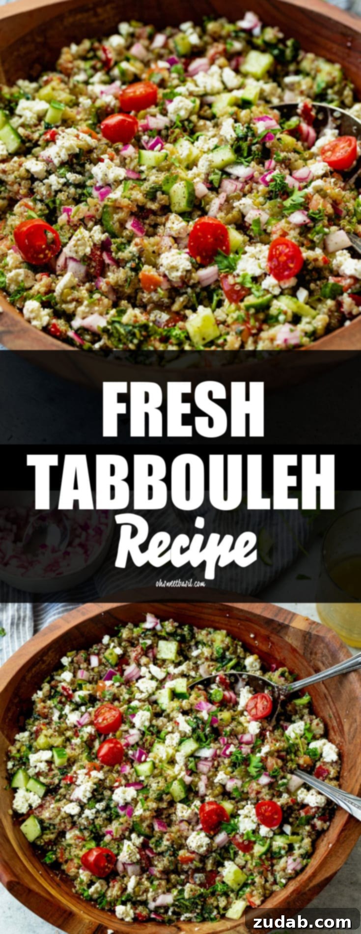 Bright and Flavorful Tabbouleh 8 A large, beautifully composed white mixing bowl full of vibrant green tabbouleh salad, emphasizing the fresh herbs and inviting texture.