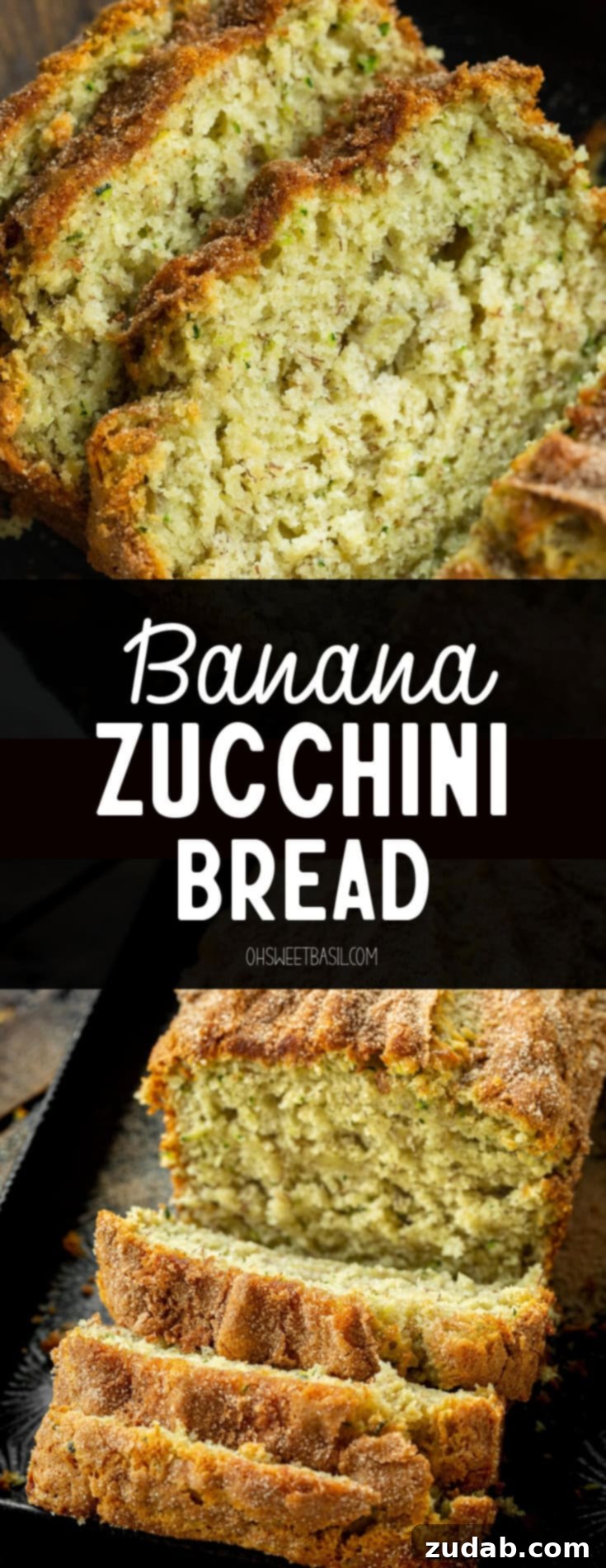 Ultimate Banana Zucchini Bread 8 A top-down photo featuring several slices of freshly baked banana zucchini bread, perfectly stacked and ready to be enjoyed.