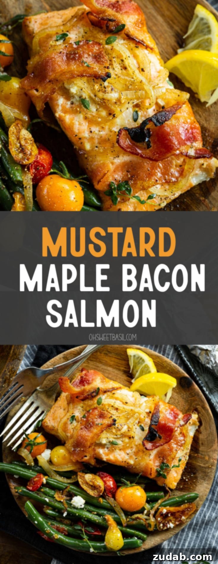 Golden Glazed Maple Bacon Mustard Salmon 9 Baked maple salmon is a healthy and flavorful dinner that is so easy to make! Tender flaky salmon wrapped in bacon and glazed with a garlic maple mustard sauce, this baked salmon recipe is sensational!