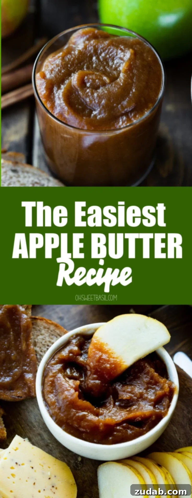 Hands-Off Slow Cooker Apple Butter 8 A beautifully composed flat lay of various apples, some sliced, with cinnamon sticks and a jar of apple butter, highlighting the natural ingredients.