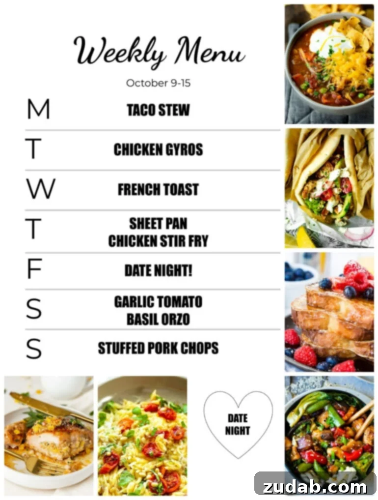 Weekly Meal Plan October 9-15 2 A beautifully presented weekly meal plan graphic for October 9-15, showcasing a variety of delicious dishes.