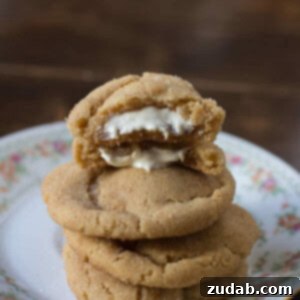 A close-up of a white chocolate stuffed brown butter snickerdoodle recipe.