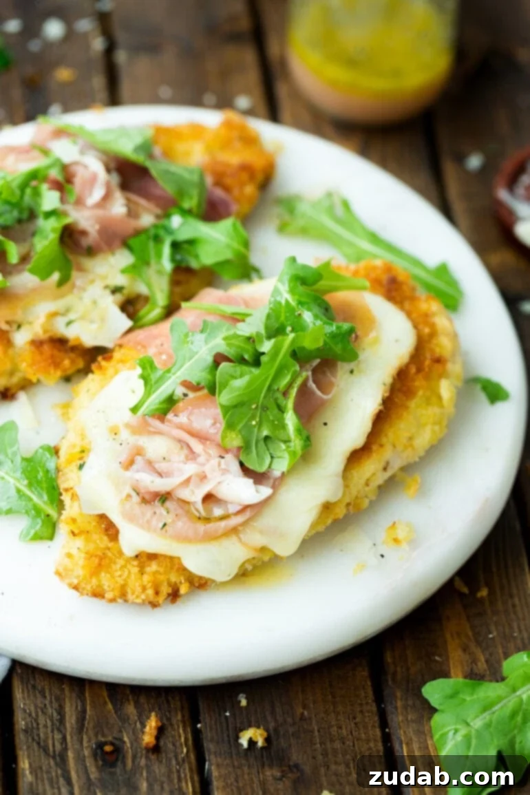 Weekly Meal Plan: November 27 - December 3 4 Golden breaded chicken Milanese topped with melted Taleggio cheese, savory prosciutto, fresh arugula, and drizzled with a rich red wine vinaigrette.