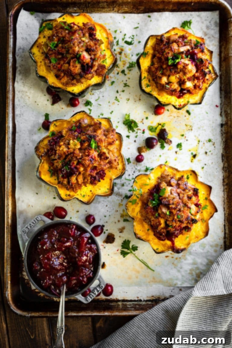 Savor the Week Meal Plan Dec 4-10 3 Several acorn squashes, halved, roasted, and generously stuffed with savory Thanksgiving turkey, traditional stuffing, and a vibrant dollop of cranberry sauce.