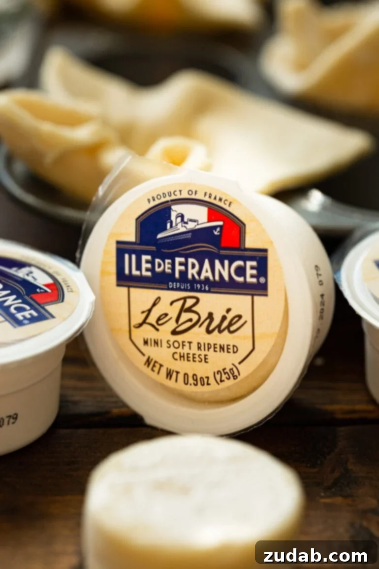 Apple Pecan Brie Bites 3 a photo of a small wheel of Ile de France brie