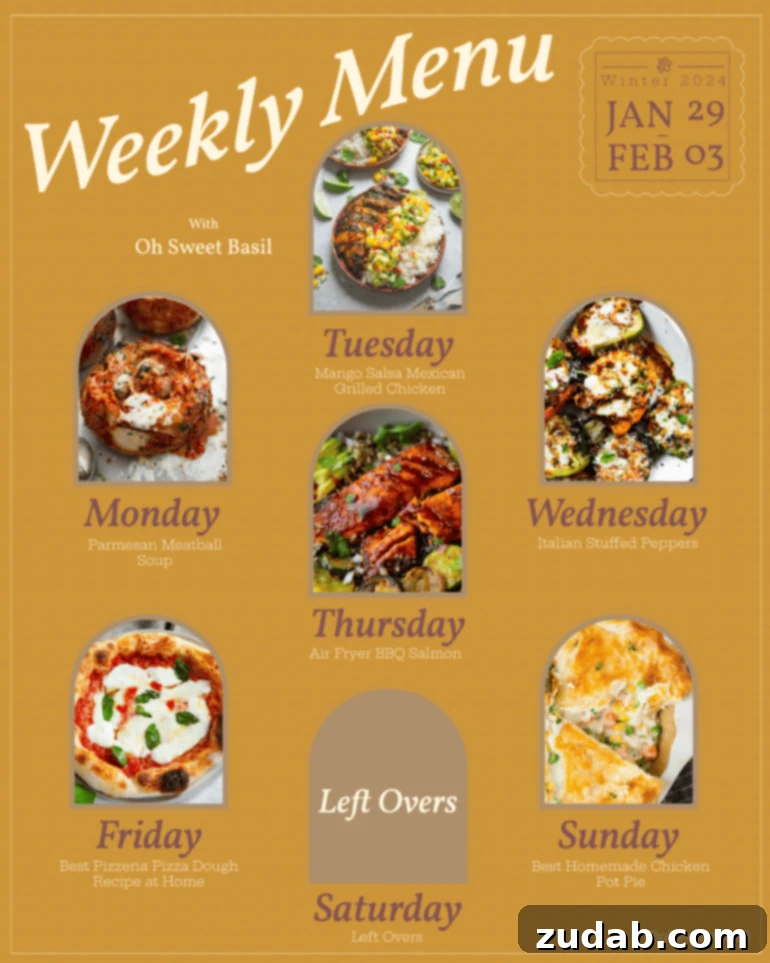 Weekly Menu Plan January 29 to February 4 2 A visual graphic of a weekly menu plan, showcasing diverse and appealing recipes for each day of the week, inspiring a week of delicious meals.