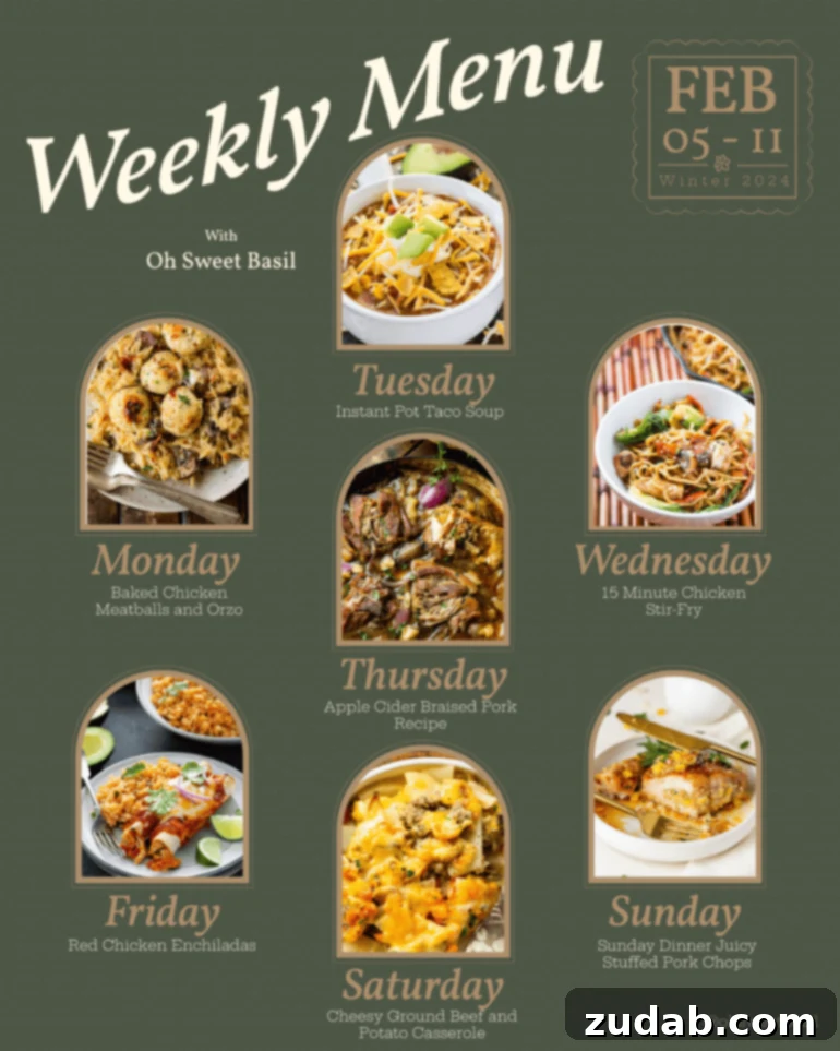 a graphic showing a menu plan for a week with diverse meals