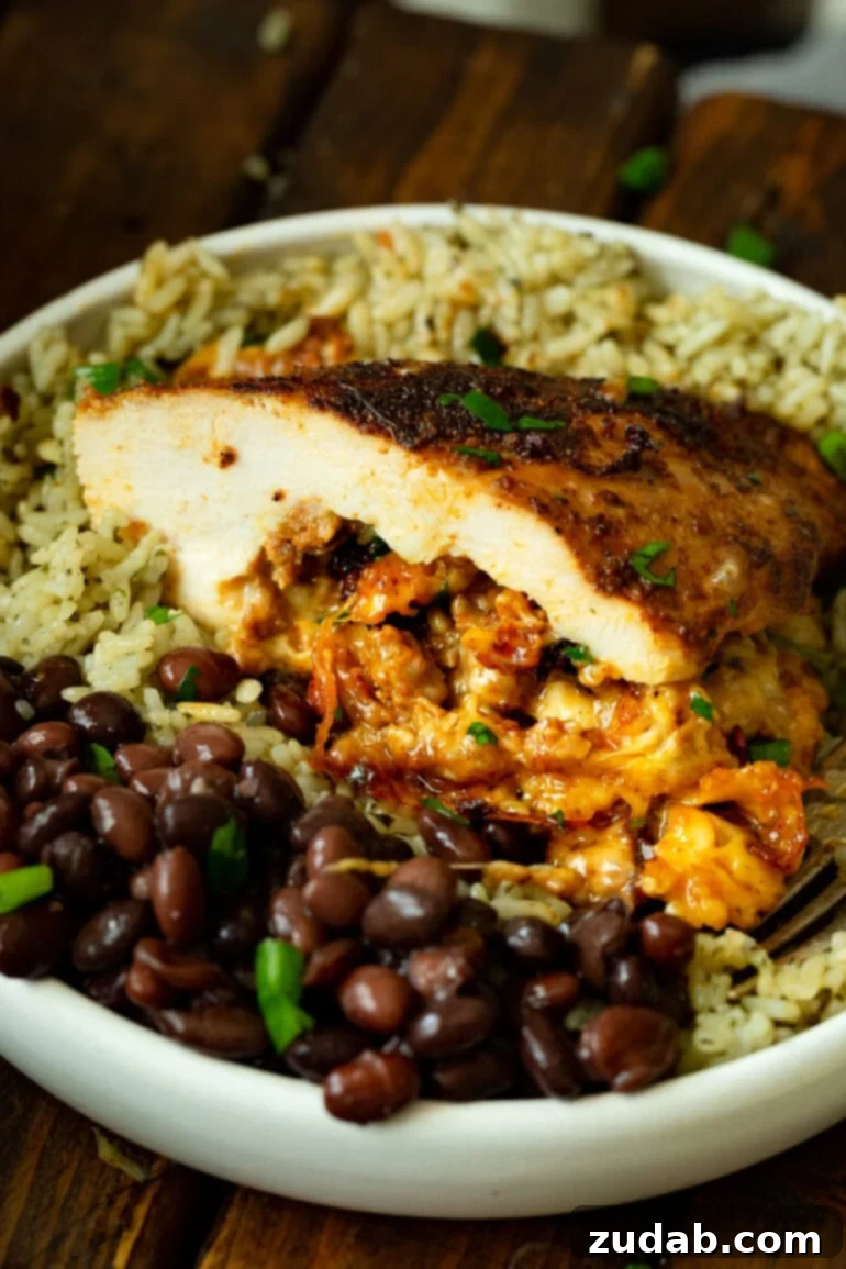 Weekly Meal Plan: March 4-10 8 A perfectly cooked Chorizo Stuffed Chicken Breast, sliced in half to reveal its rich, savory chorizo and melted cheese filling.