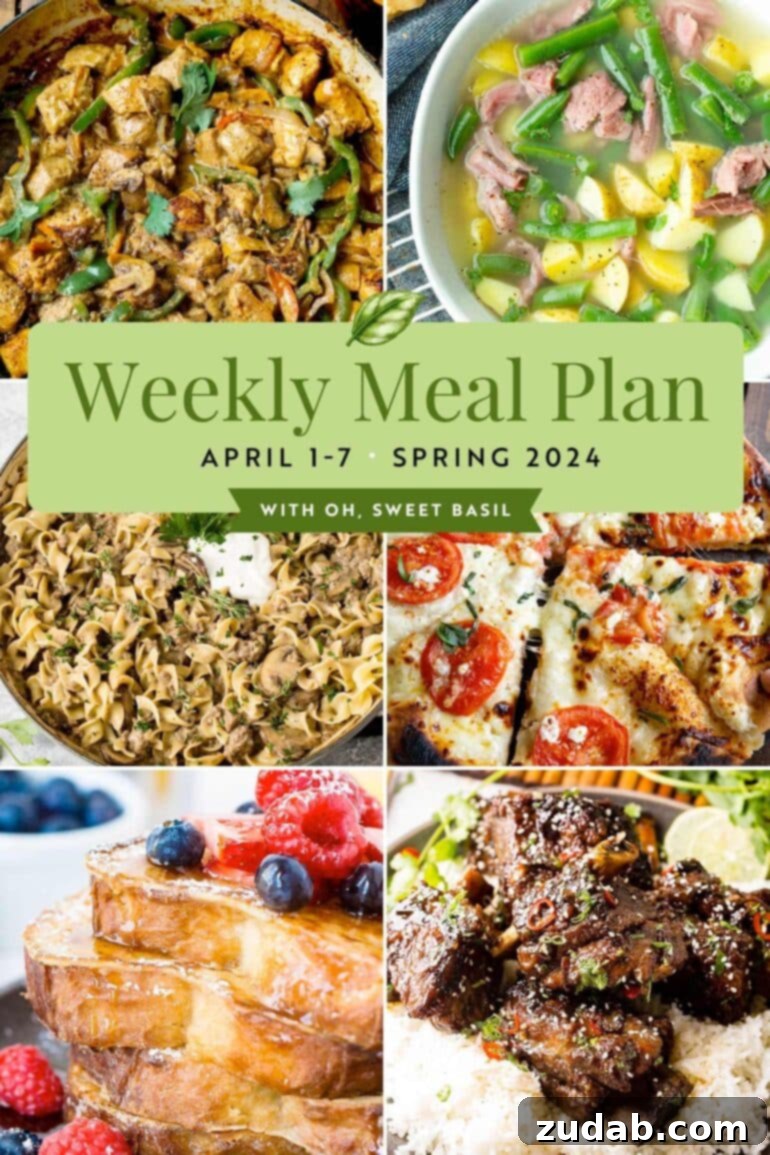 Weekly Menu Plan: April 1-7 2 a photo of a graphic showing the recipes for a weekly menu plan
