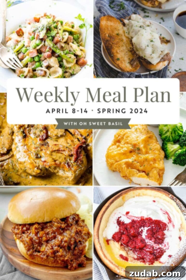 Seven Days of Flavor: April 8-14 2 A graphic showing a weekly meal plan schedule with various dish icons.