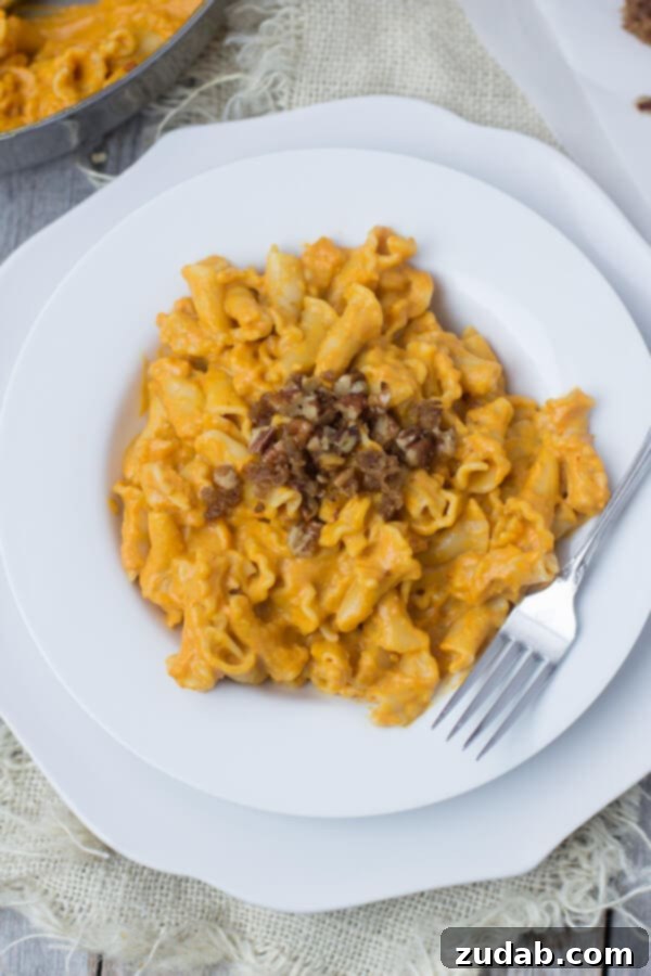 Your New Favorite Fall Pasta Recipe Creamy Pumpkin Pasta sauce with crunchy brown sugar pecans. You have to try to truly understand just how fantastic this pasta dish is! #fishernuts ohsweetbasil.com