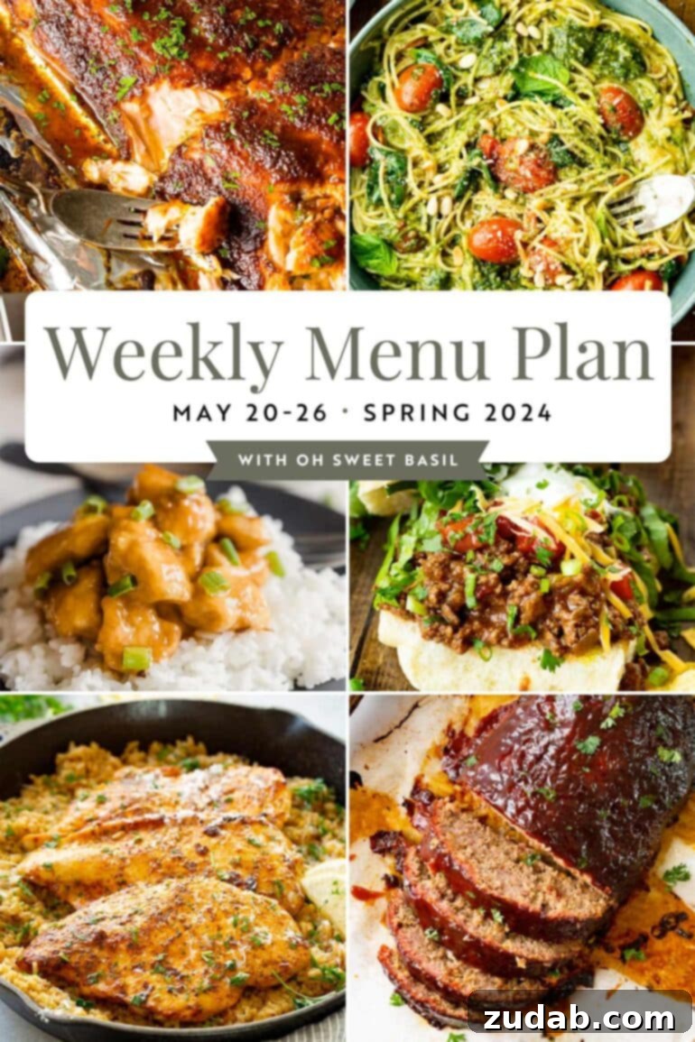 Your Weekly Meal Guide: May 20-26 2 A comprehensive weekly meal plan graphic featuring enticing recipes for each day, designed to simplify dinner decisions for busy families.