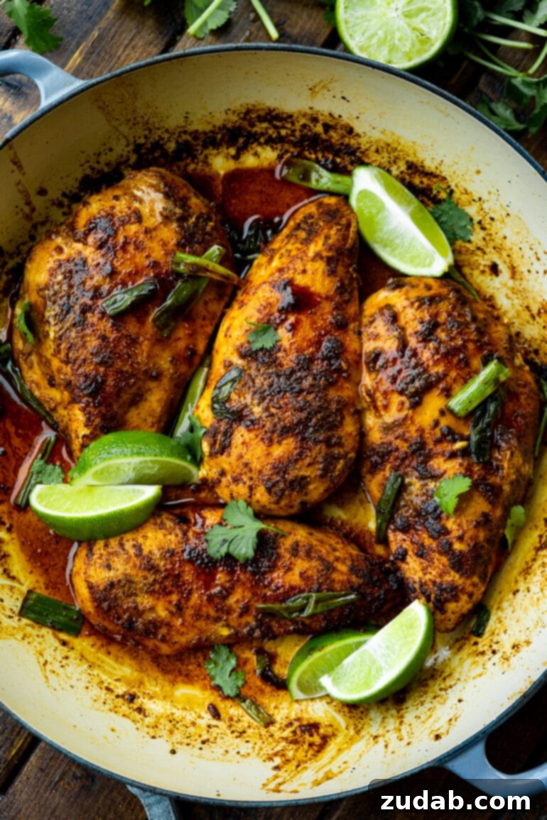 Your Weekly Menu: June 3-9 8 A close-up photo of four perfectly seasoned and cooked chicken breasts, glistening with a sticky Mexican glaze, nestled in a rustic Dutch oven, ready to be served.