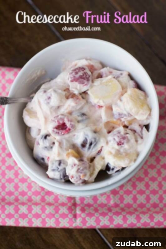 This cheesecake fruit salad is awesome for a side at a potluck or BBQ or even as a dessert! Plus it's so easy it's foolproof! This cheesecake fruit salad is awesome for a side at a potluck or BBQ or even as a dessert! Plus it's so easy it's foolproof! ohsweetbasil.com