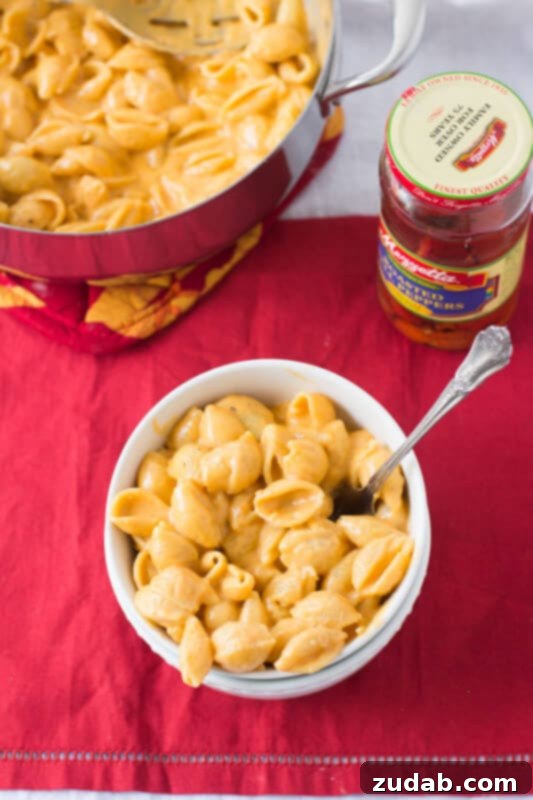 Close-up of Roasted Red Pepper Macaroni and Cheese