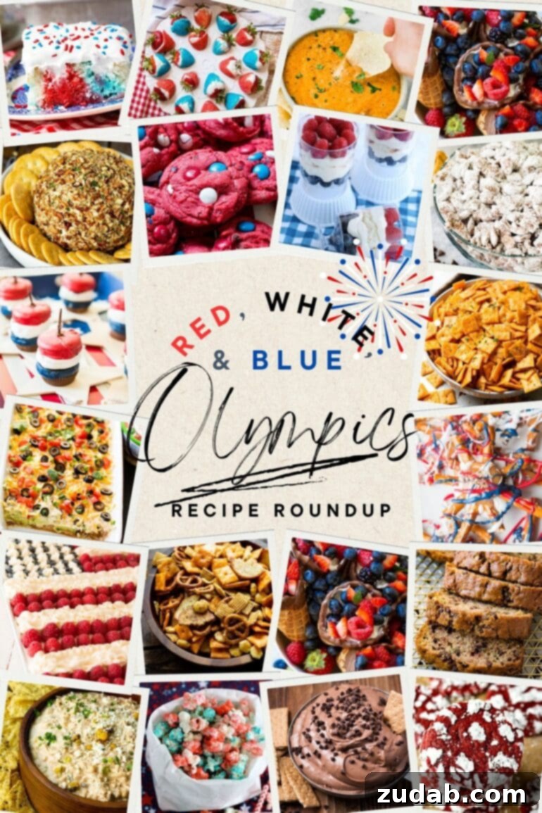 Olympic Celebrations: Red, White, and Blue Recipes 2 a photo graphic of olympics snacks and treats