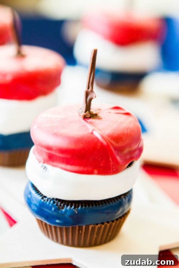 Olympic Celebrations: Red, White, and Blue Recipes 8 Everyone loves fireworks on the 4th of July, but let's be honest, all I care about are these Firecracker Oreos! They are perfect for potluck dessert ideas! ohsweetbasil.com