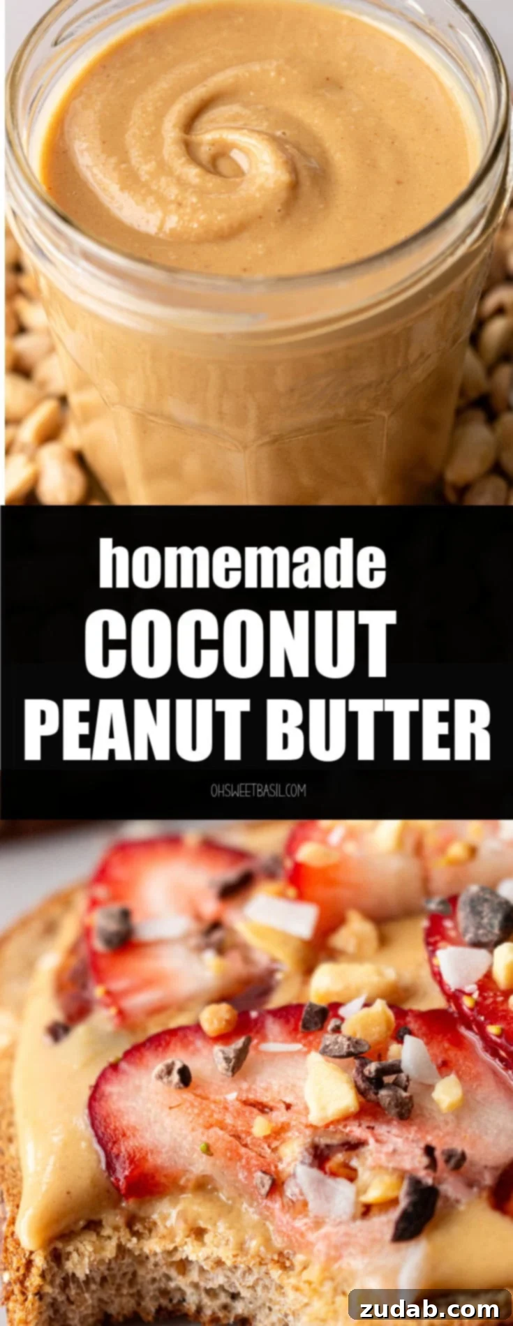Creamy Coconut Peanut Bliss 13 A glass jar filled with creamy homemade coconut peanut butter, ready to be enjoyed.