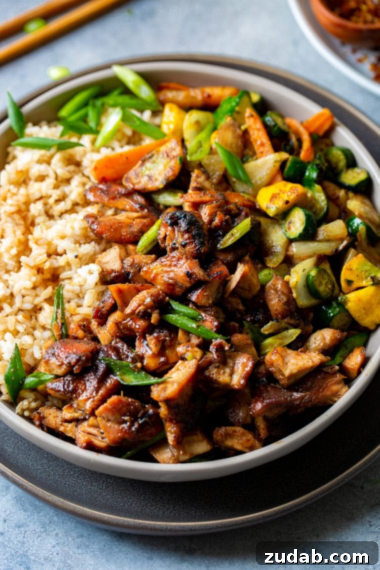 This Week's Menu: August 26 - September 1 4 A tantalizing photo of juicy, flavorful Bourbon Chicken pieces served alongside fluffy brown rice and a colorful medley of sautéed vegetables, showcasing a complete and balanced weeknight meal.