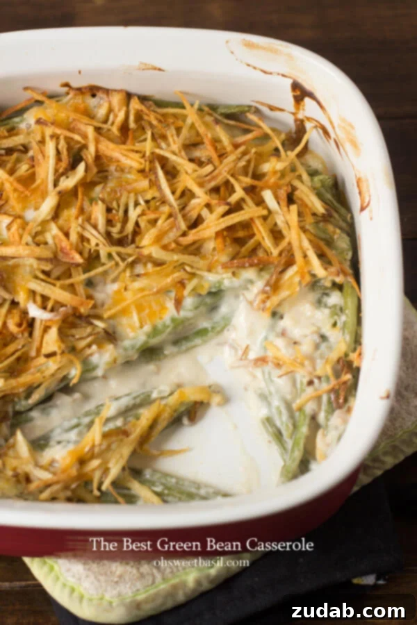 The real green bean casserole doesn't use cream of anything soup and the fried shoestring potatoes may be a new twist but it's a good one! The real green bean casserole doesn't use cream of anything soup and the fried shoestring potatoes may be a new twist but it's a good one!