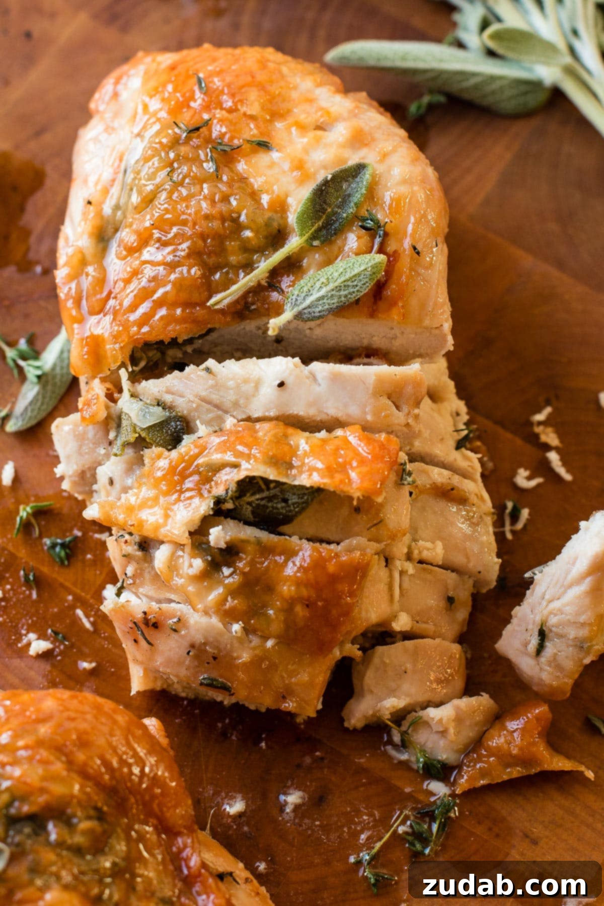 Juicy Herb Roasted Turkey Breast 4 Another view of the quick and easy herb roasted turkey breast, showcasing its golden skin and juicy appearance, ideal for smaller celebrations.