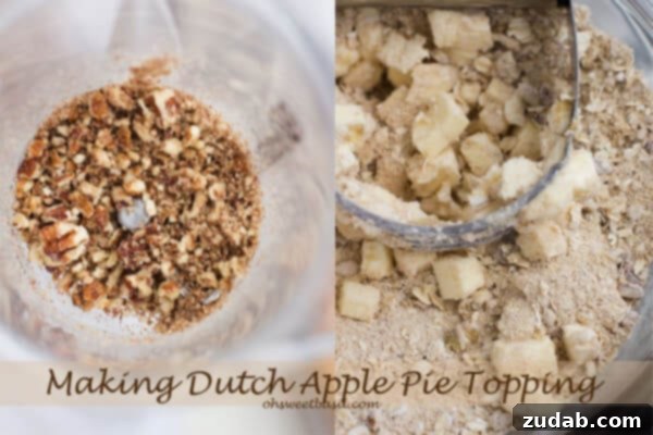A mouthwatering slice of Dutch Apple Pie with a lavish drizzle of White Chocolate Butter Sauce. This dessert elevates the classic apple pie to a whole new level of deliciousness!