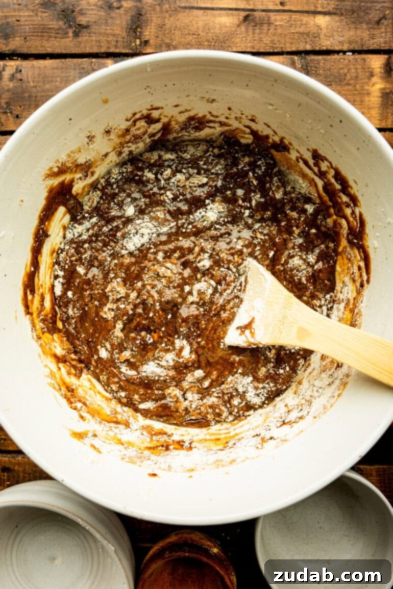 Warm Spiced Gingerbread Loaf 7 A series of photos illustrating the step-by-step process of making homemade gingerbread, from mixing ingredients to pouring batter.