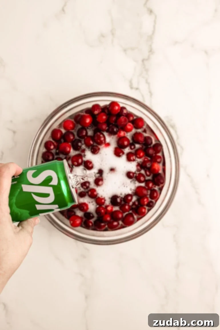 Sparkling Sweet Tart Cranberry Craze 5 Drained cranberries being tossed with powdered sugar in a large bowl, creating an even frosted coating.