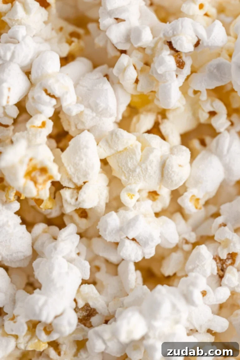 Signature Caramel Popcorn Blend 4 Closeup of popped popcorn coated in caramel popcorn seasoning.