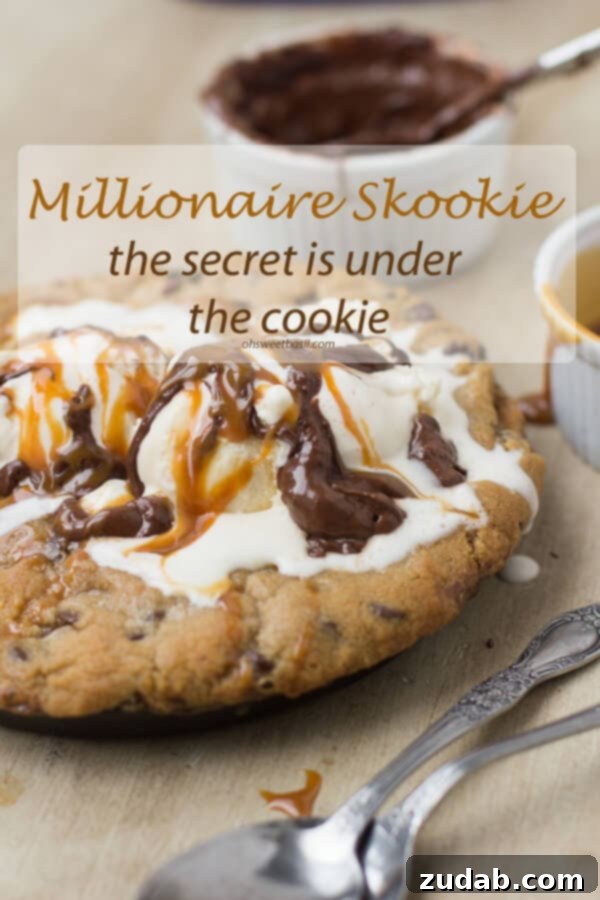 This millionaire skookie has a secret layer of nutella and dulce de leche under the cookie that would be worth millions if cookies were money.