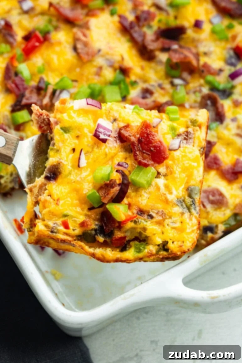 Cheesy Bacon Breakfast Bake 3 Slice of Cheesy Bacon Baked Egg Casserole