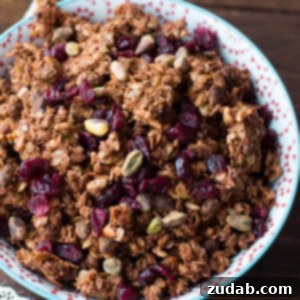 Mediterranean Pomegranate Pistachio Granola 2 Homemade Pistachio Pomegranate Granola, perfect for a healthy breakfast or snack. ohsweetbasil.com
