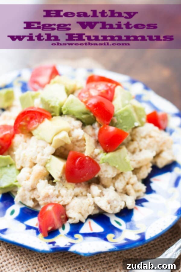 Egg Whites and Hummus 2 Build and maintain a healthier body with this egg whites and hummus recipe featuring cherry tomatoes and avocado for a delicious and nutritious start to your day.