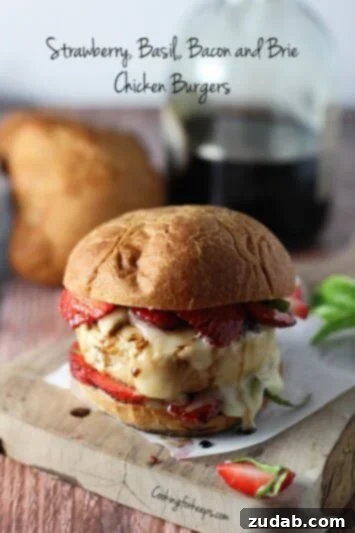 Jalapeño Cheddar Pretzel Hot Dogs with Turkey Chili Cheese 4 Strawberry, Basil, Bacon, and Brie Chicken Burgers, a unique and flavorful burger recipe perfect for summer grilling.